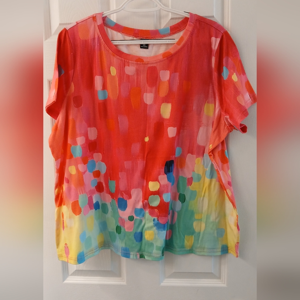 SHEIN Curve Abstract Brushstroke Short Sleeve Tee – Size 1XL – Gently Used